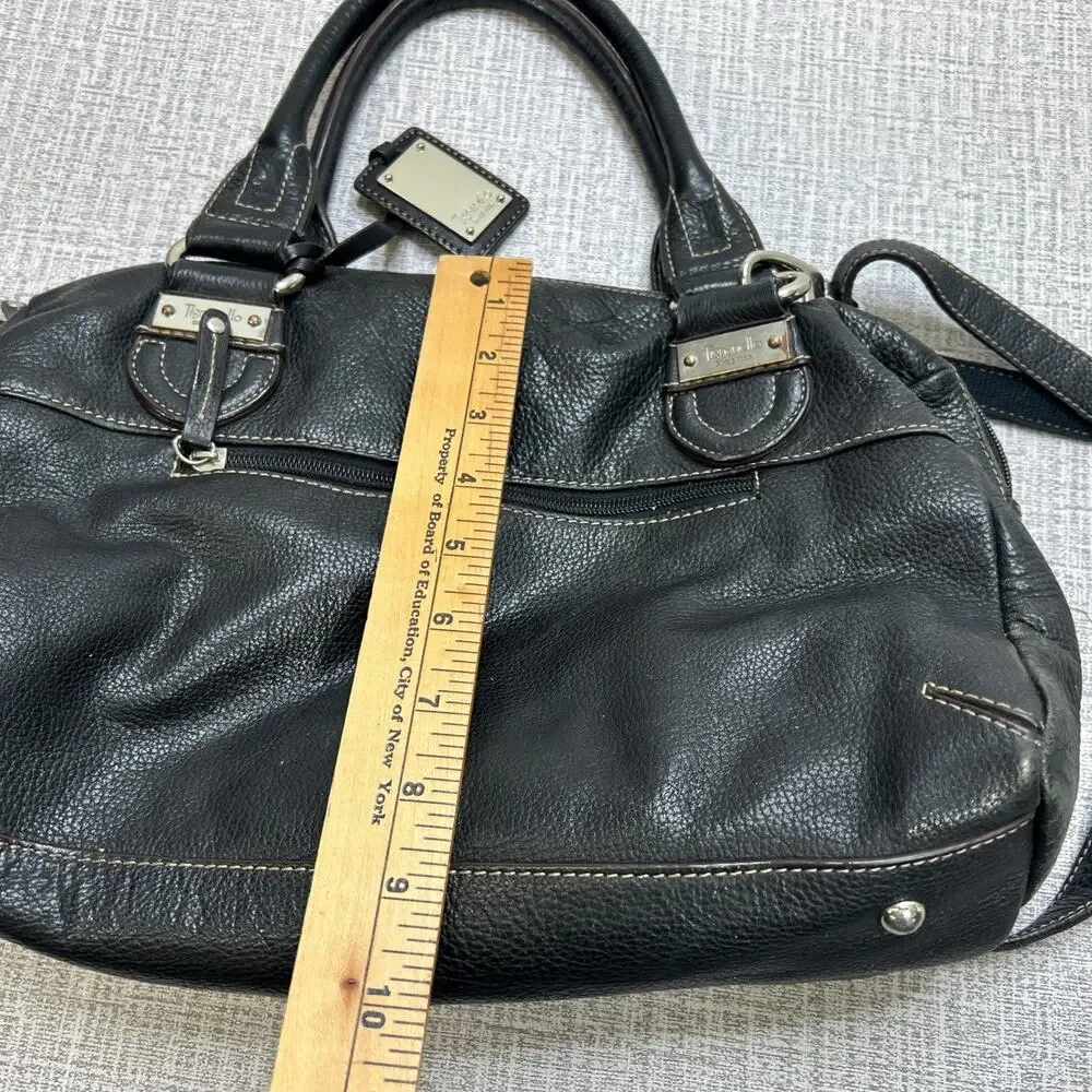 Y2K Tignanello Shoulder Bag Black Pebbled Leather Double Handle Crossbody Strap
